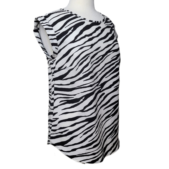 KENAR Top Blouse Zebra Animal Stripes Cap Sleeve - Picture 2 of 8